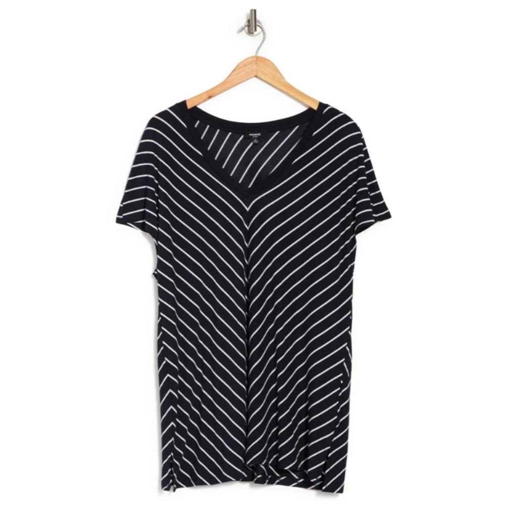 PREMISE STUDIO V-Neck Extended Sleeve Stripe Print Jersey Top 2X EUC